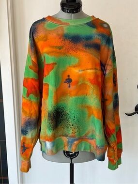 CONVERSE X COME TEES SHAPES CELESTIAL FLEECE CREWNECK, orange/green, like new, L